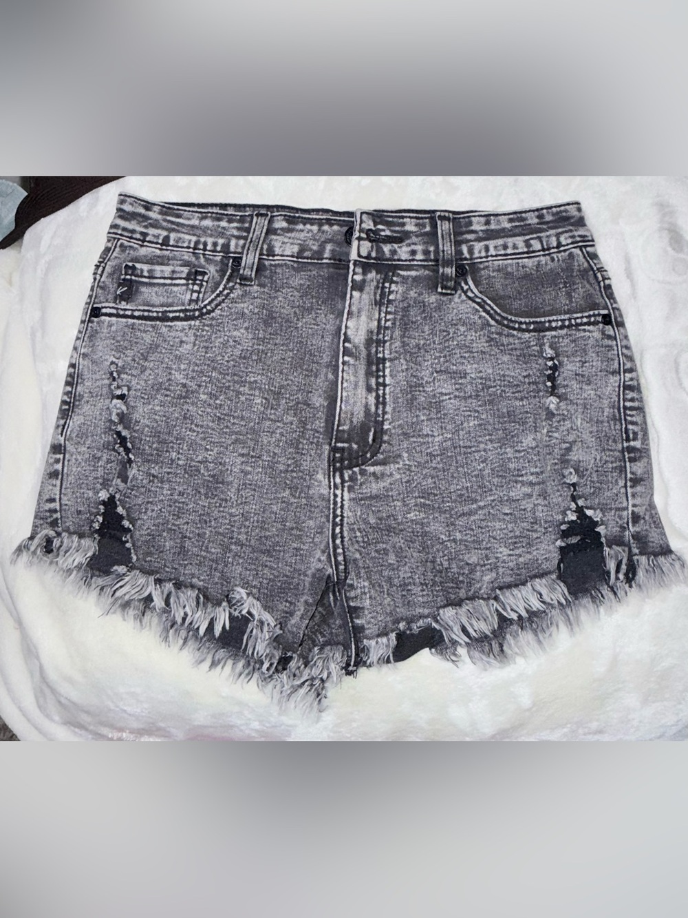 KanCan Washed Black Distressed Frayed Hem Denim Shorts